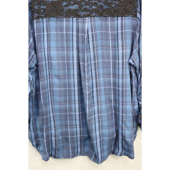 Lane Bryant Long Roll Tabbed Sleeve Button Up Plaid Top-Lace-Size 18/20 - Picture 12 of 13